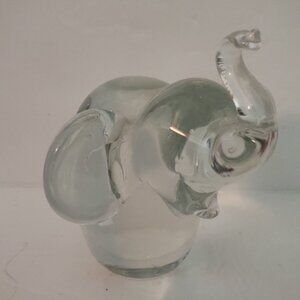 Vintage Art Glass Transparent Crystal Elephant Trunk Up Figurine Paperweight